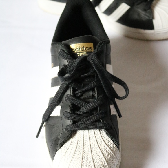 ADIDAS Superstar Leather Sneakers Running Shoes Black White Women's Size 7 - Picture 8 of 12